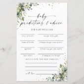 Eukalyptus Floral Baby Shower Predictions Card (Vorderseite)