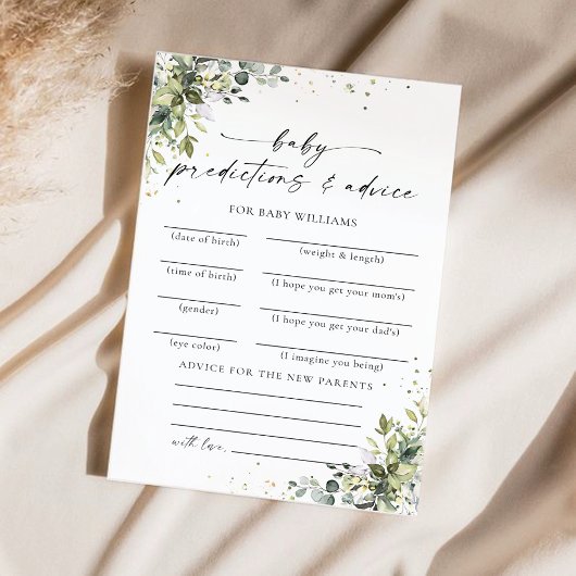 Eukalyptus Floral Baby Shower Predictions Card
