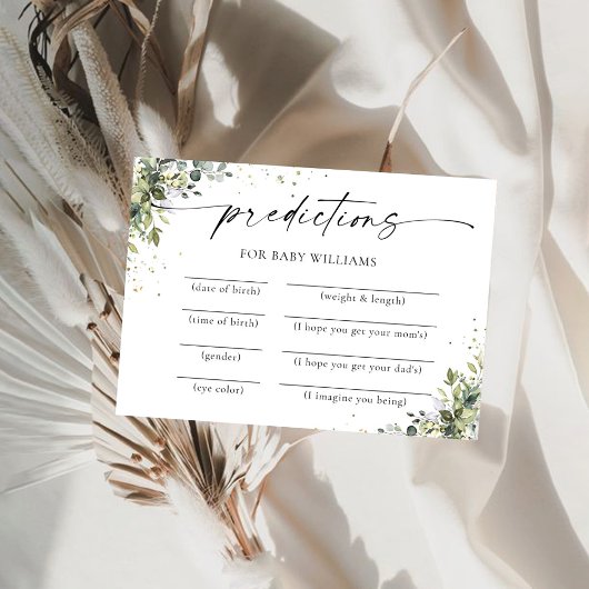 Eukalyptus Floral Baby Shower Predictions Card Einladung
