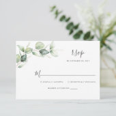 Eukalyptus Floral Botanical Script Wedding RSVP Karte (Stehend Vorderseite)