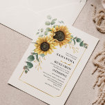 Eukalyptus floral Botanische Hochzeit Einladung<br><div class="desc">Mit dieser niedlichen Vorlage mit einem wunderschönen rustikalen Blumenstrauß, einem geometrischen Rahmen mit Goldeffekten und moderner Typografie schaffen Sie eine moderne Einladungskarte für die Hochzeit der Sonnenblumen. TIPP: Passende Hochzeitssuite-Karten wie UAWG, Hochzeitsfeiern, Banner, Tapisserien, Geschenketiketten, Schilder und andere Hochzeitsgeschenke und Goodies sind in der folgenden Kollektion mit diesem Design erhältlich....</div>