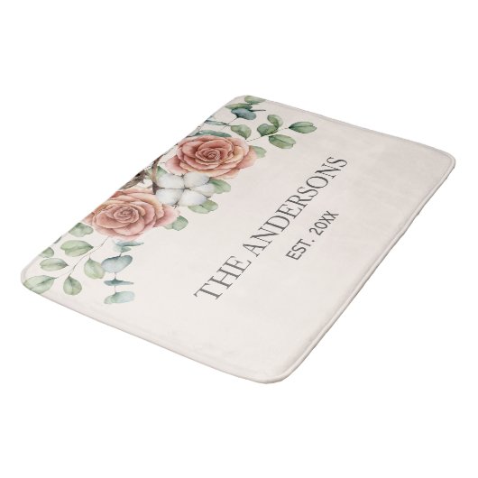 Eukalyptus Floral Botanische Rose Badematte (Schrägansicht)
