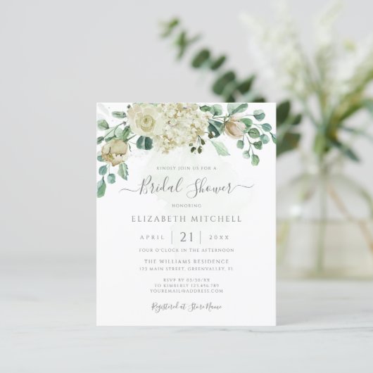 Eukalyptus Floral Bridal Dusche Einladung (Stehend Vorderseite)