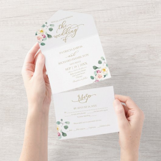 Eukalyptus Floral Calligraphy Wedding All In One Einladung (Abreißen)
