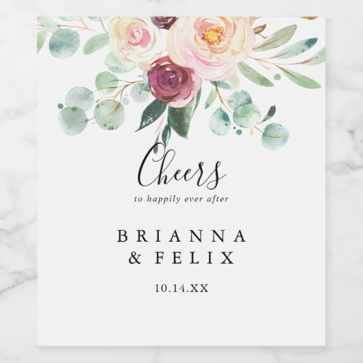 Eukalyptus Floral Cheers Wedding Weinetikett (Einzelnes Label)