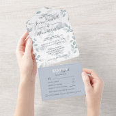 Eukalyptus floral Dusty Blue Wedding All All In One Einladung (Abreißen)