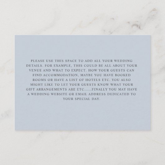 Eukalyptus floral Dusty Blue Wedding Begleitkarte (Rückseite)