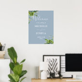 Eukalyptus Floral Dusty Blue Wedding Welcome Sign Poster (Heimbüro)