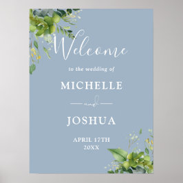 Eukalyptus Floral Dusty Blue Wedding Welcome Sign Poster