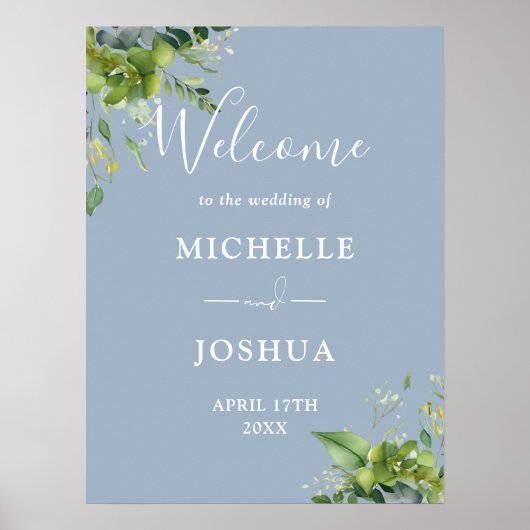 Eukalyptus Floral Dusty Blue Wedding Welcome Sign Poster (Vorne)