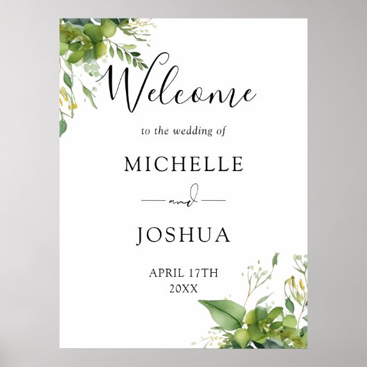 Eukalyptus Floral Elegante Wedding Welcome Sign Poster (Vorne)
