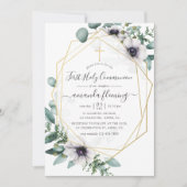Eukalyptus Floral Geometric First Heilige Kommune Einladung (Vorderseite)