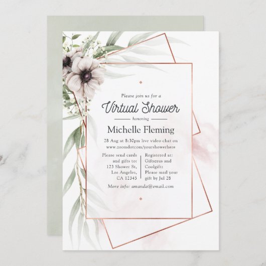 Eukalyptus Floral Geometric Virtual Baby Dusche Einladung (Vorne/Hinten)
