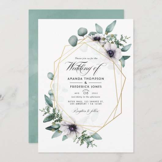 Eukalyptus Floral Geometric Wedding Foto Einladung (Vorne/Hinten)