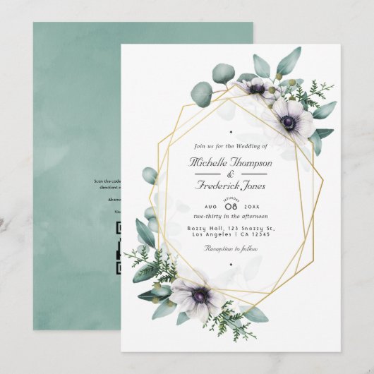 Eukalyptus Floral Geometric Wedding Foto Invitati Einladung (Vorne/Hinten)