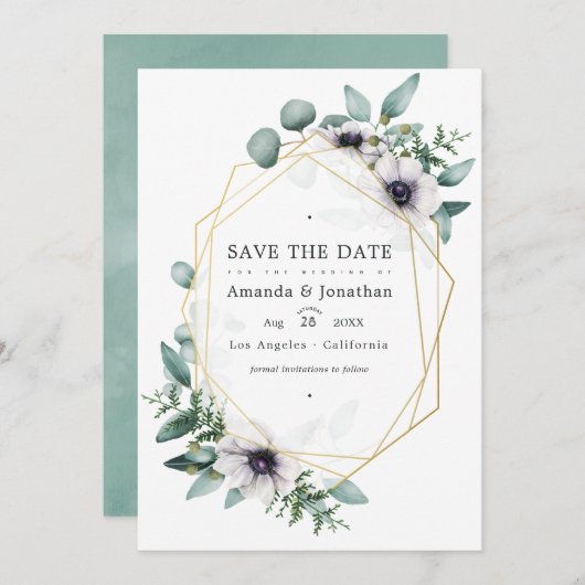 Eukalyptus Floral Geometric Wedding Foto Save The Date (Vorne/Hinten)