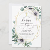 Eukalyptus Floral Geometrische Taufe Einladung (Vorderseite)