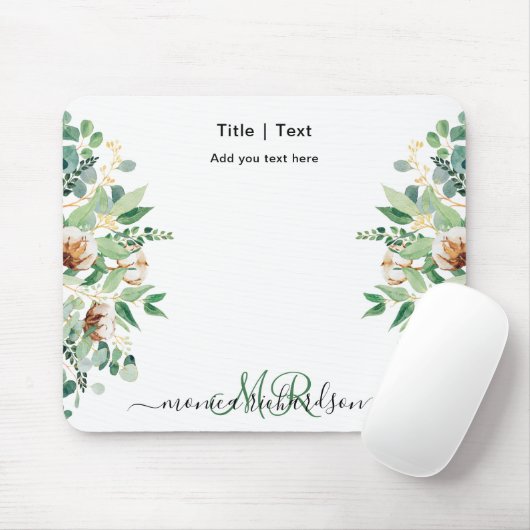 Eukalyptus Floral Greenery Monogram Simple Custom Mousepad (Mit Mouse)