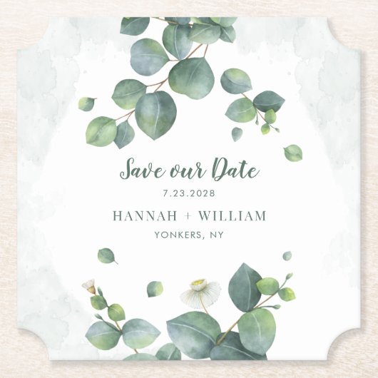 Eukalyptus Floral Greenery Script Rette unser Datu Untersetzer (Vorderseite)