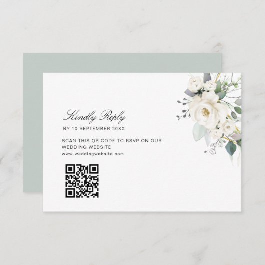 Eukalyptus floral Hochzeit QR Code RSVP Karte (Vorne/Hinten)