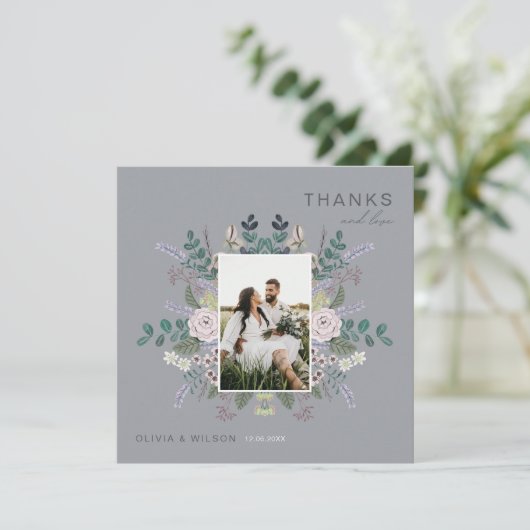 Eukalyptus floral Lavender Boho Greenery Vielen Da Einladung (Stehend Vorderseite)