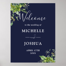 Eukalyptus Floral Navy Blue Wedding Willkommenszei Poster