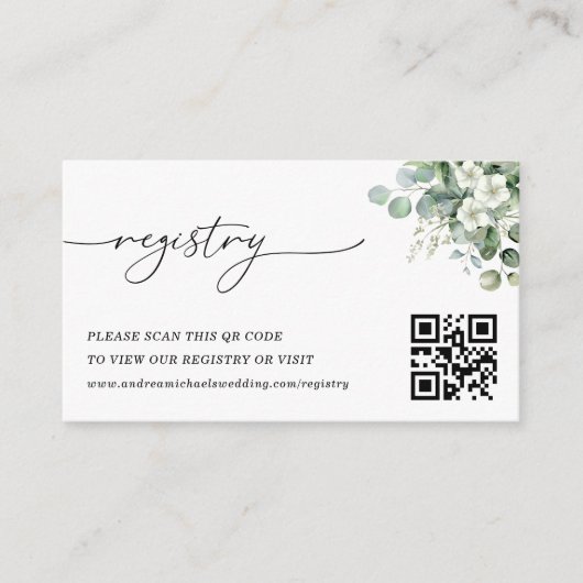 Eukalyptus Floral QR Code Wedding Gift Registry Begleitkarte (Vorderseite)