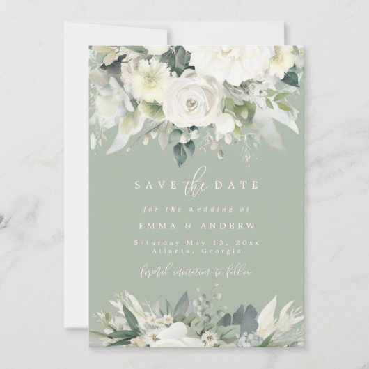 Eukalyptus Floral Sage Green Rett Date Card Einladung (Vorderseite)