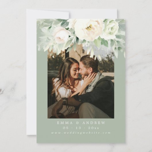 Eukalyptus Floral Sage Green Rett Date Card Einladung (Rückseite)