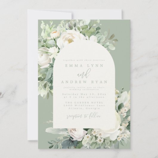 Eukalyptus Floral Sage Green Wedding Einladung (Vorderseite)