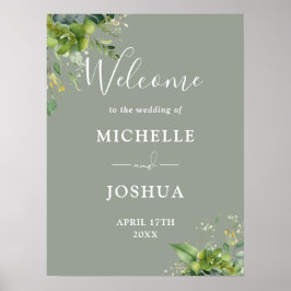 Eukalyptus Floral Sage Green Wedding Willkommensze Poster