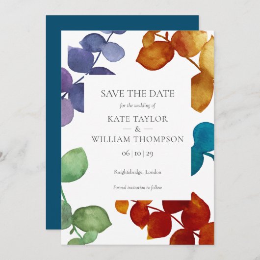 Eukalyptus floral save the date (Vorne/Hinten)