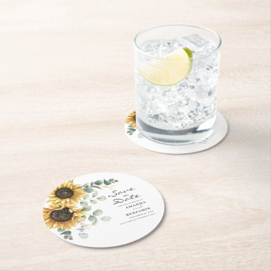 Eukalyptus floral Save the Date Runder Pappuntersetzer (Vor Ort)