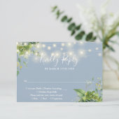 Eukalyptus Floral String Lights Dusty Blue Wedding RSVP Karte (Stehend Vorderseite)