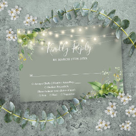 Eukalyptus Floral String Lights Sage Green Wedding RSVP Karte