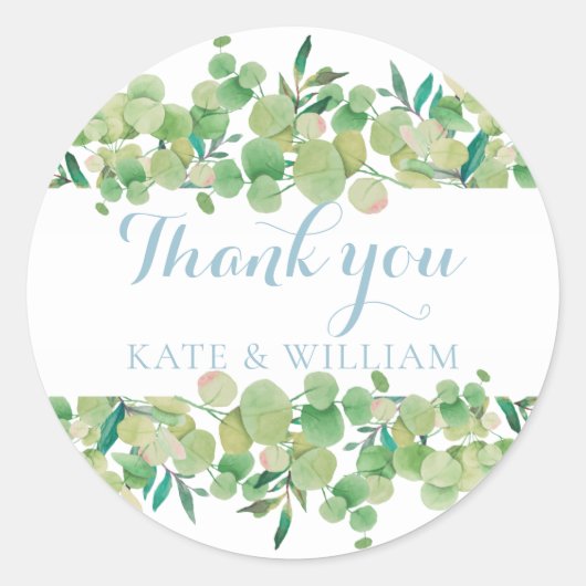 Eukalyptus Floral Vielen Dank Runder Aufkleber (Vorderseite)