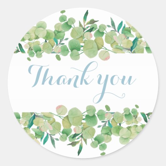 Eukalyptus Floral Vielen Dank Runder Aufkleber (Vorderseite)