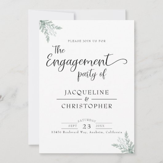 Eukalyptus Floral Watercolor Monogramm-Verlobung Einladung (Vorderseite)