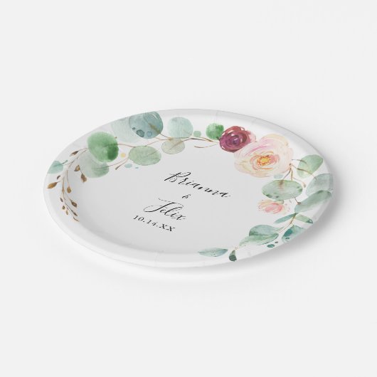 Eukalyptus Floral Wedding Cake Pappteller (Schrägansicht)