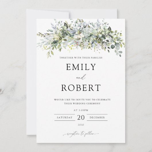 Eukalyptus Floral Wedding Ceremony Einladung (Vorderseite)