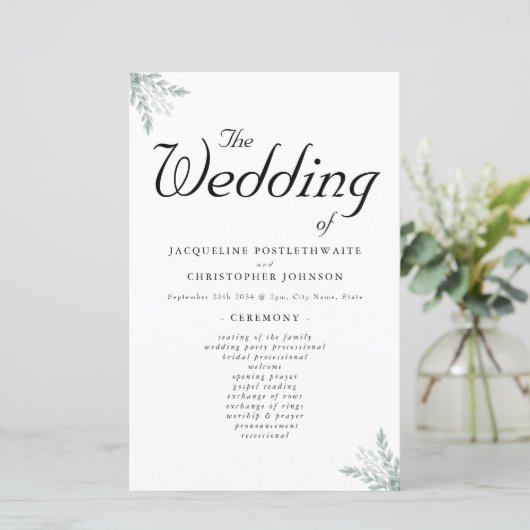 Eukalyptus Floral Wedding Ceremony Program (Stehend Vorderseite)
