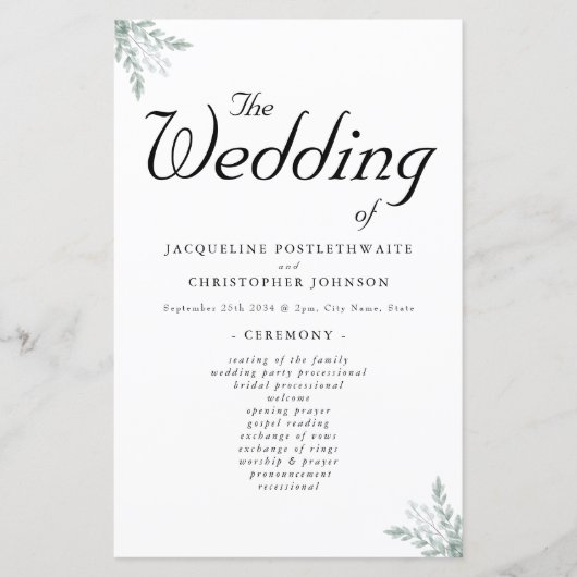 Eukalyptus Floral Wedding Ceremony Program (Vorderseite)