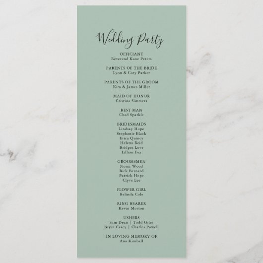 Eukalyptus Floral Wedding Program Programm (Rückseite)