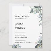 Eukalyptus Floral Wedding Save the Date Card Einladung (Vorderseite)