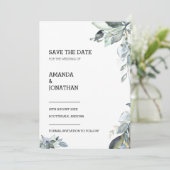 Eukalyptus Floral Wedding Save the Date Card Einladung (Stehend Vorderseite)