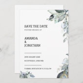 Eukalyptus Floral Wedding Save the Date Card Einladung (Vorne/Hinten)