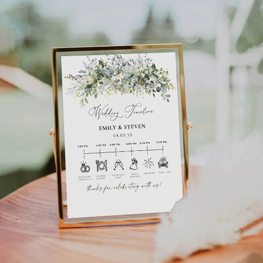 Eukalyptus Floral Wedding Timeline Sign Sockelschild