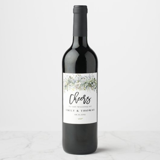 Eukalyptus Floral Wedding Wine Label Weinetikett (Vorderseite)