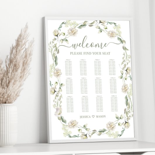 Eukalyptus Floral Wreath Wedding Chart Poster