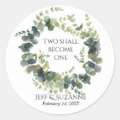 Eukalyptus floraler Wreath Two wird eine Hochzeit Runder Aufkleber (Vorderseite)